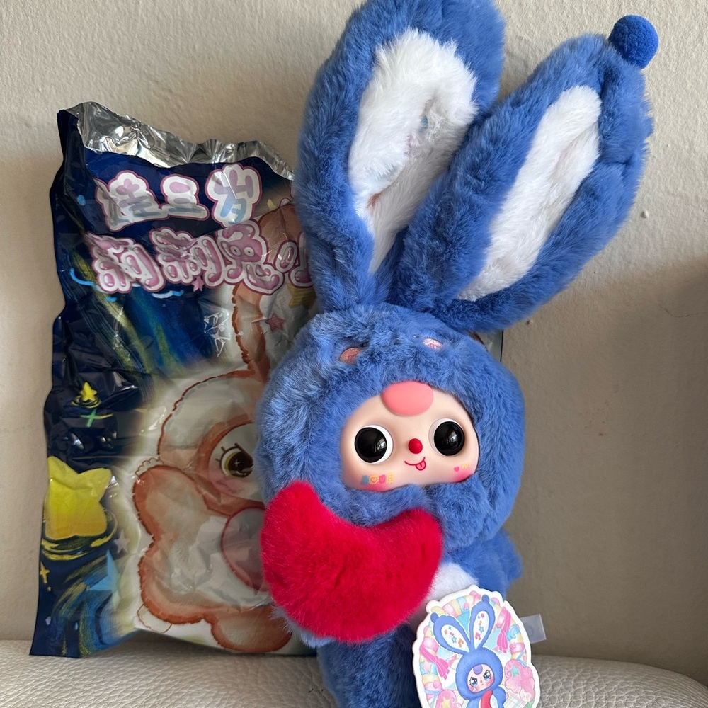 Fluffy Blue and White Bunny Plush Toy